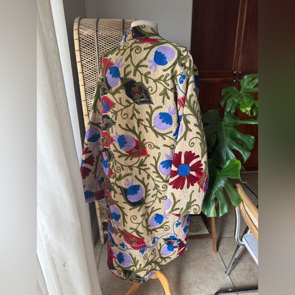 One-Of-A-Kind Floral Embroidered Kimono Jacket Robe | Heavyweight | Boho Artwear